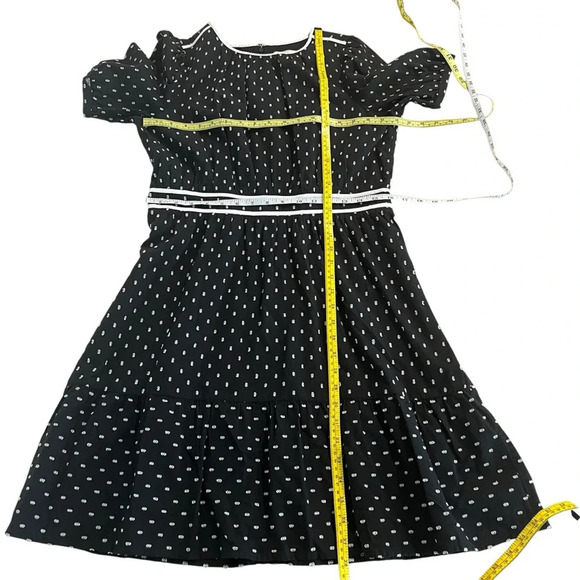 Loft Clip Dot Flounce Dress Blouson Sleeves Black Size 6 - Picture 8 of 16